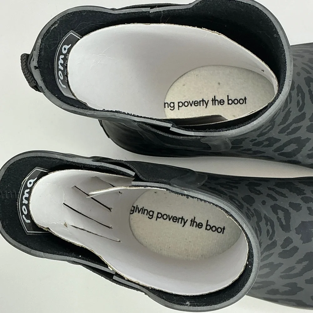 Roma Gray Leopard Rain Boots Women Size 7 Chelsea Style Waterproof Rubber
